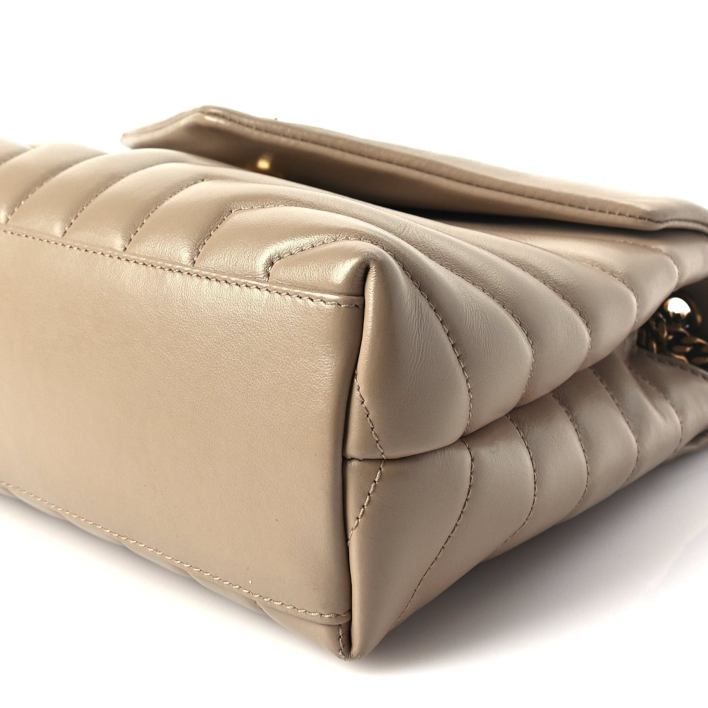 Calfskin Y Quilted Monogram Small Loulou Chain Satchel Dark Beige