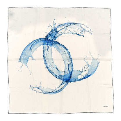 Chanel Silk Splash CC Scarf White Blue 1 of 4