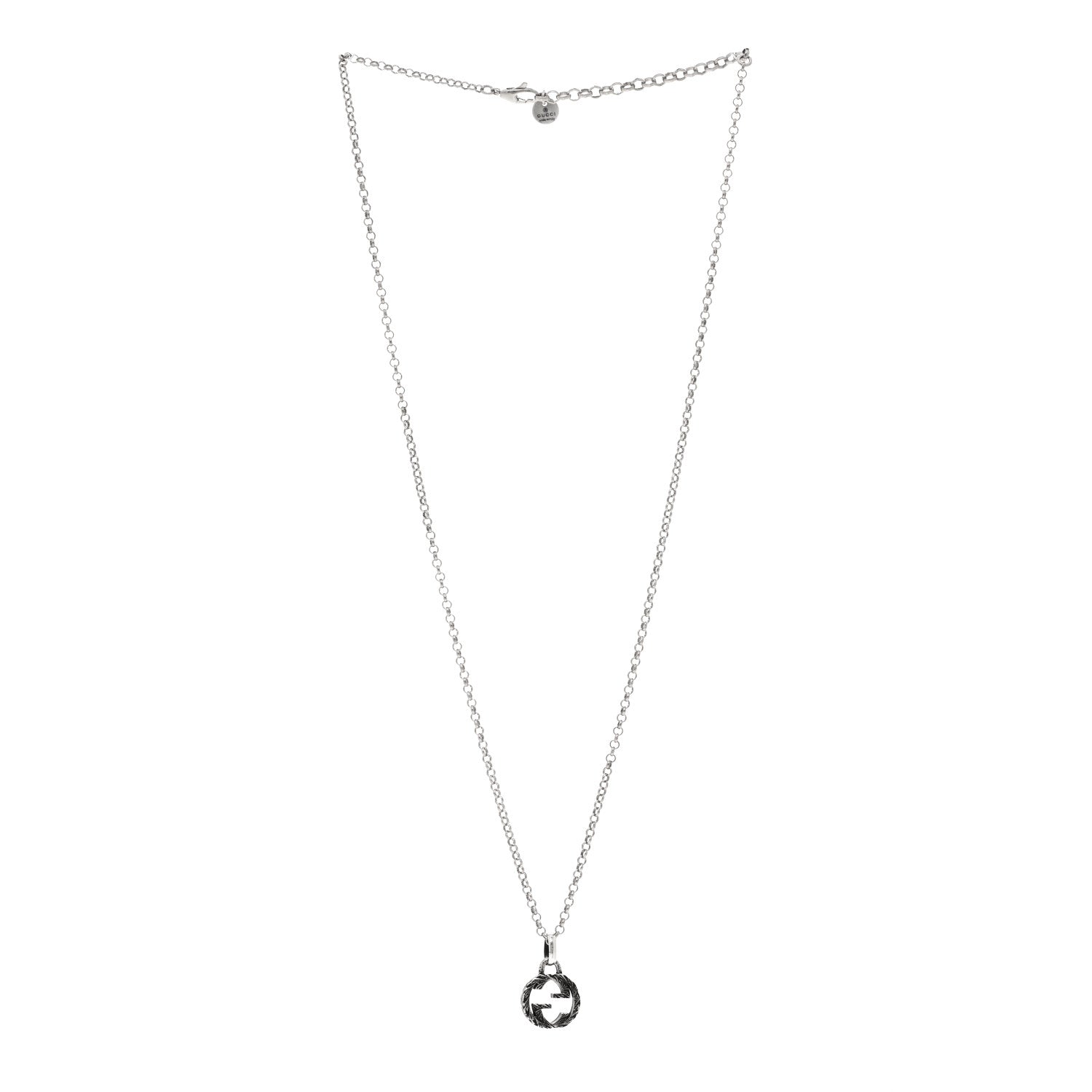 Gucci Sterling Silver Small Textured Interlocking G Pendant Necklace 3 of 4