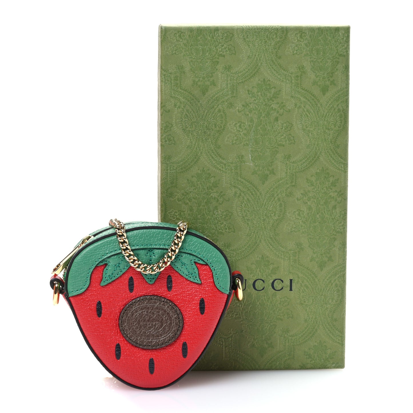 Textured Dollar Calfskin Retro Interlocking G Fruttini Strawberry Mini Bag Lobster Red Black New Acero