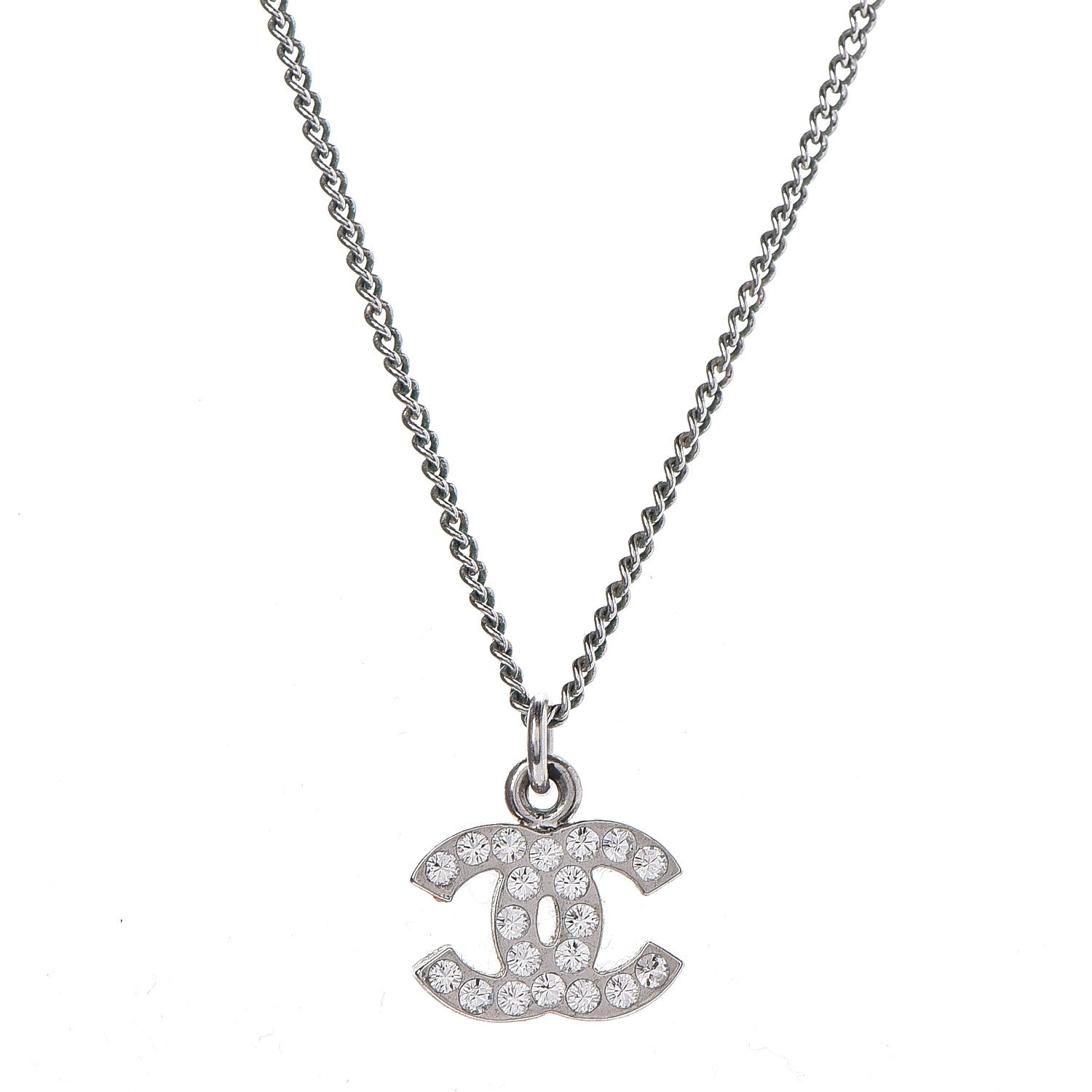 Chanel Crystal Timeless CC Necklace Silver 4 of 6