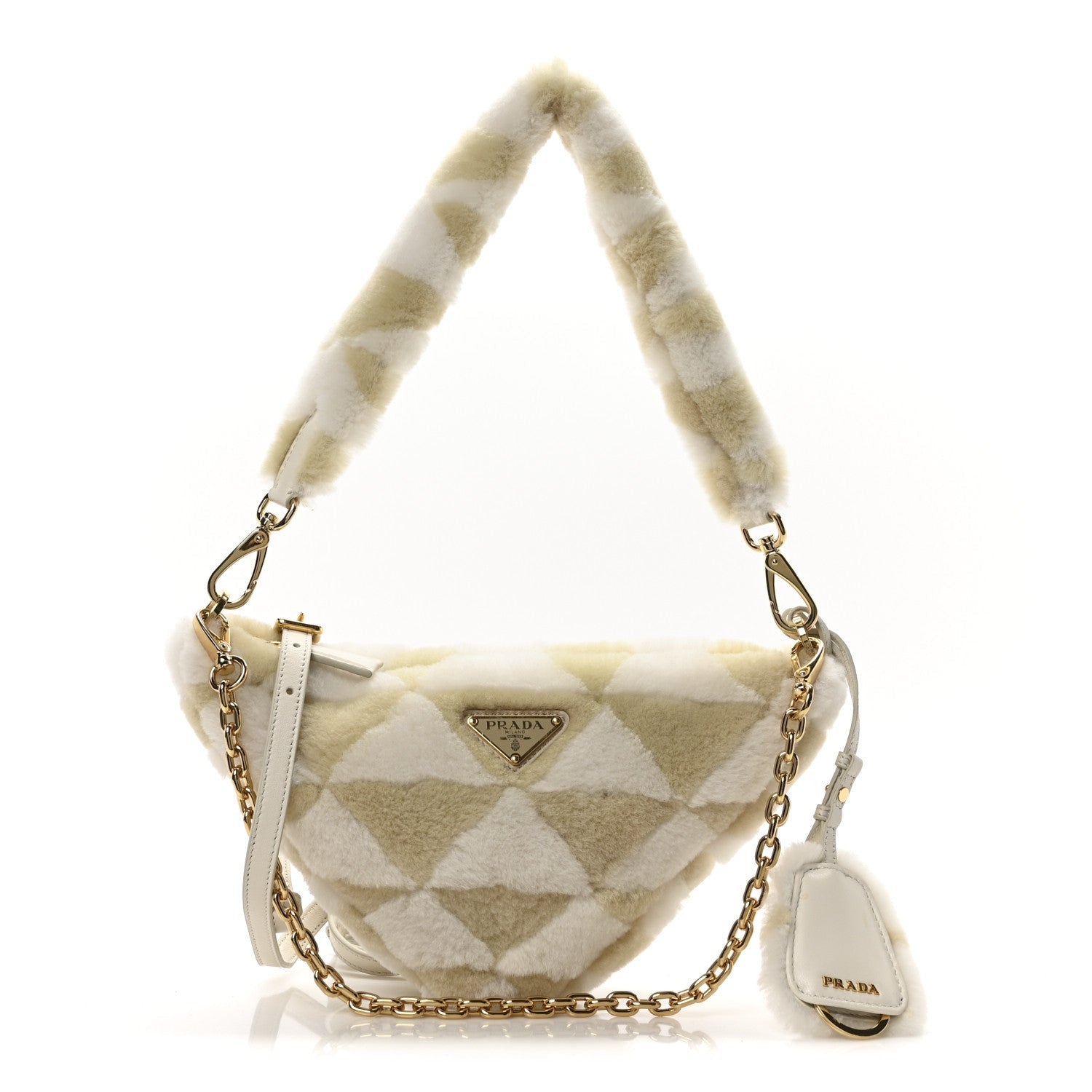 Prada Shearling Symbole Mini Triangle Bag Ecru White 1 of 7