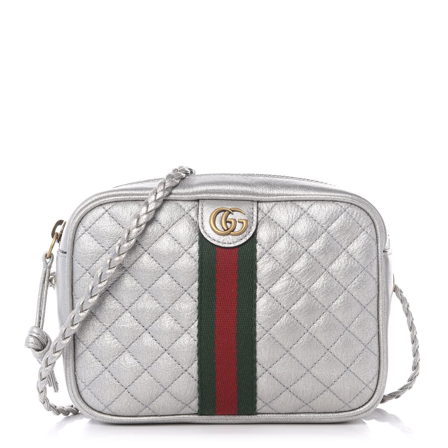 Laminated Nappa Web Trapuntata Mini GG Shoulder Bag Argento