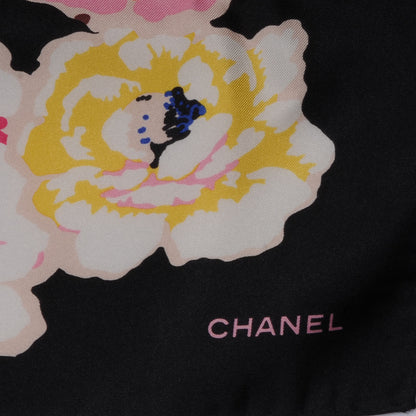 Chanel Silk Camellia Flower Scarf Black 3 of 5