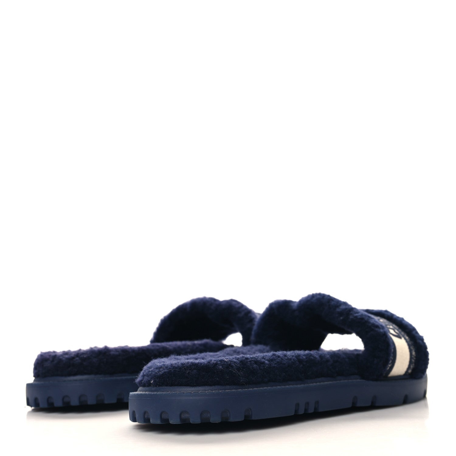 Christian Dior Shearling Canvas Lurex Embroidered Dway 10mm Slide Sandals 41 Navy Natural 5 of 7