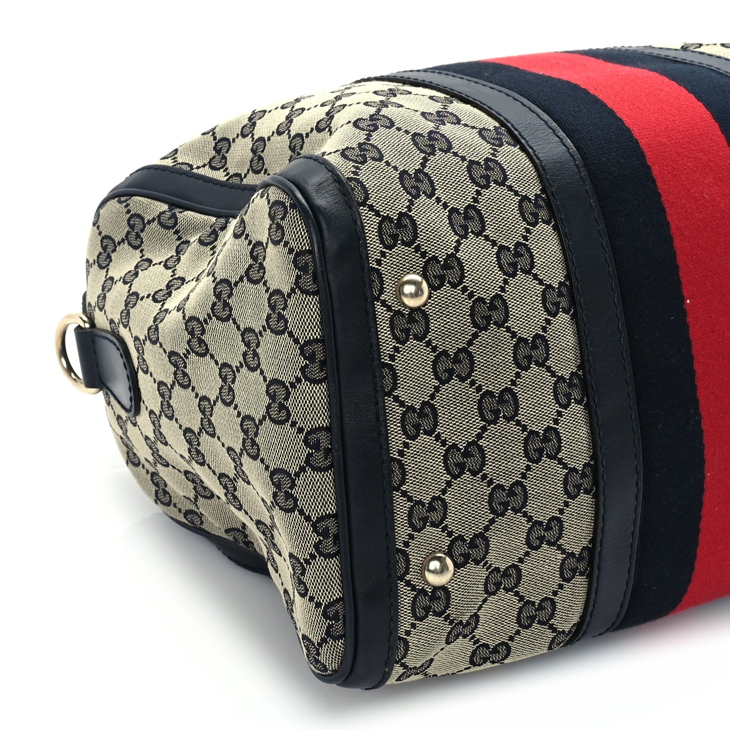 Monogram Selleria Calfskin Vintage Web Medium Boston Beige Blue