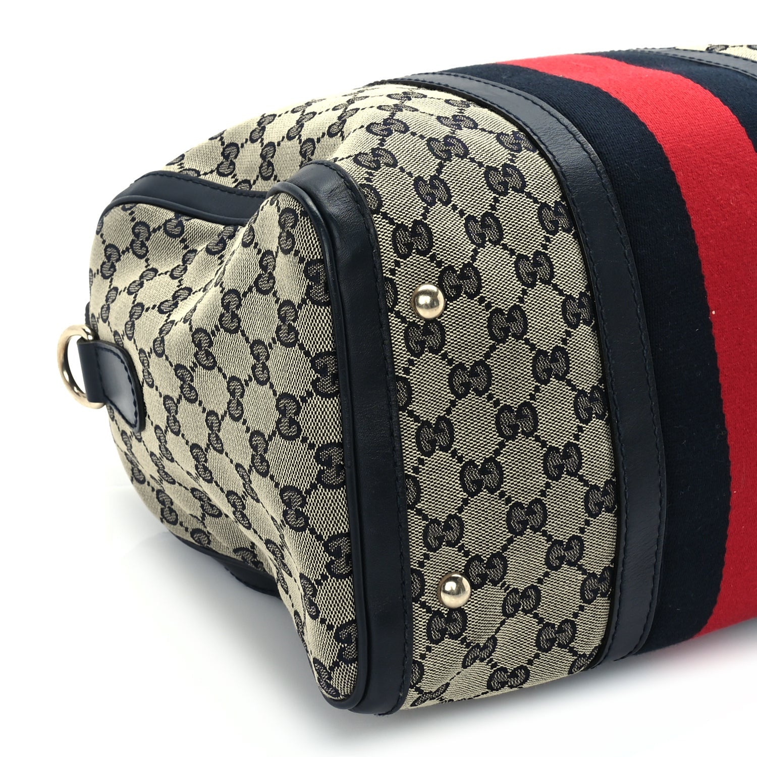 Gucci Monogram Selleria Calfskin Vintage Web Medium Boston Beige Blue 7 of 8