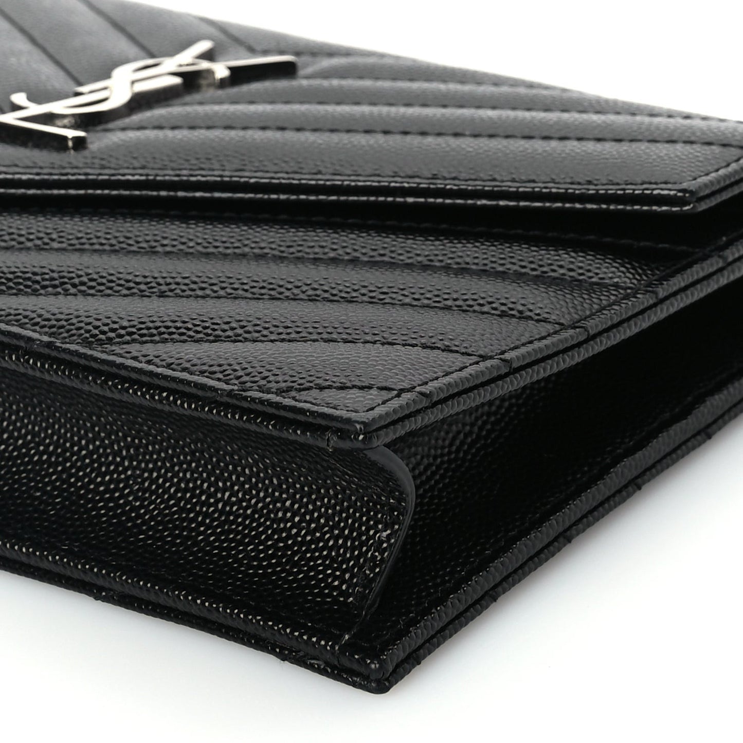 Grain De Poudre Matelasse Chevron Monogram Envelope Chain Wallet Black
