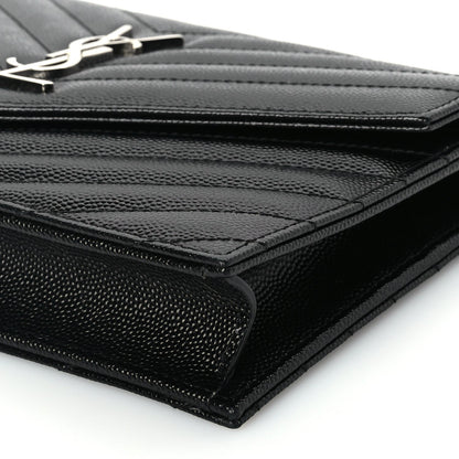 Saint Laurent Grain De Poudre Matelasse Chevron Monogram Envelope Chain Wallet Black 15 of 16
