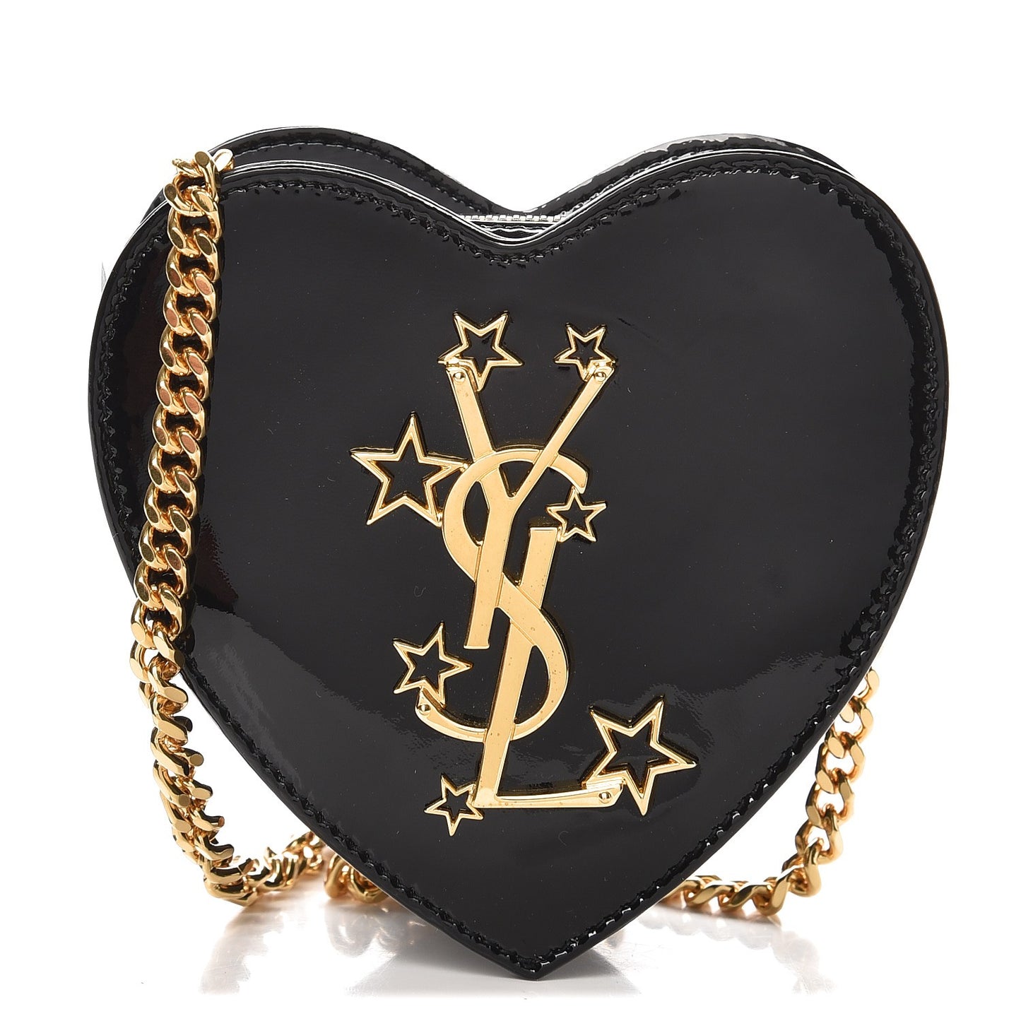 Patent Small Love Heart Chain Bag Black