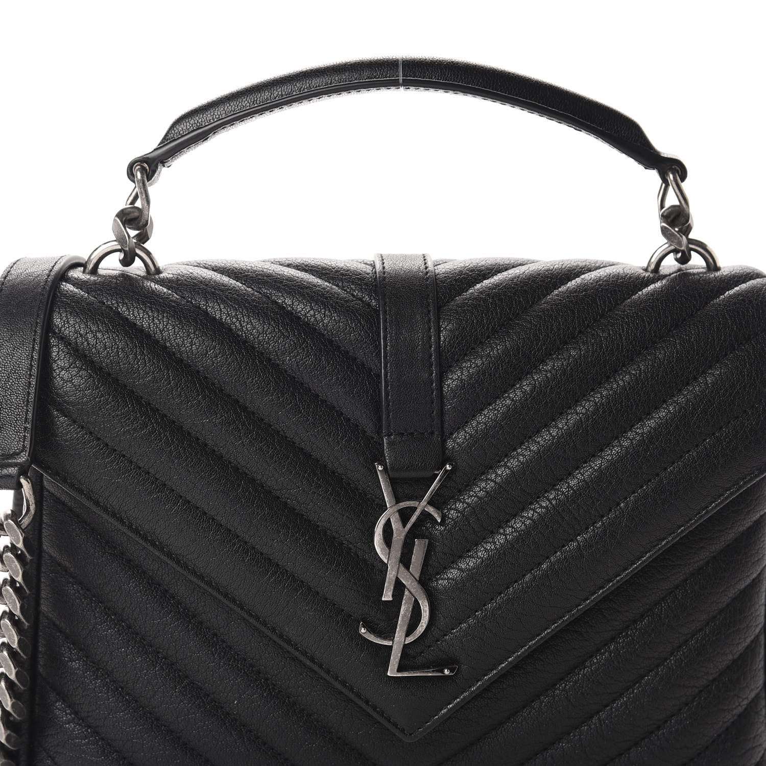 Saint Laurent Sheepskin Matelasse Chevron Monogram Medium College Bag Black 12 of 12
