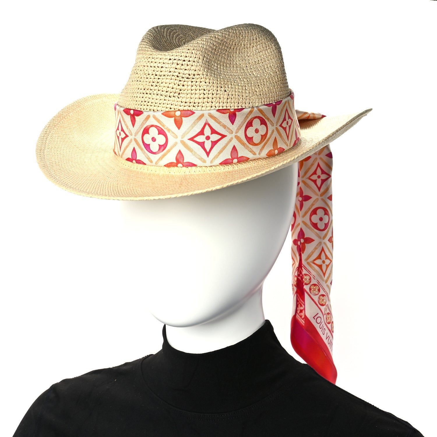 Louis Vuitton Raffia Tiles By The Pool Panama Fedora S Natural Coral 3 of 9