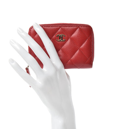 Chanel Caviar Quilted Zip Coin Purse Red 2 of 7