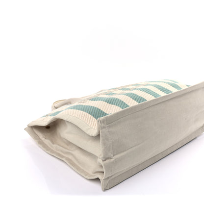 Saint Laurent Cotton Linen Calfskin Striped Rive Gauche Tote Water Green 7 of 8