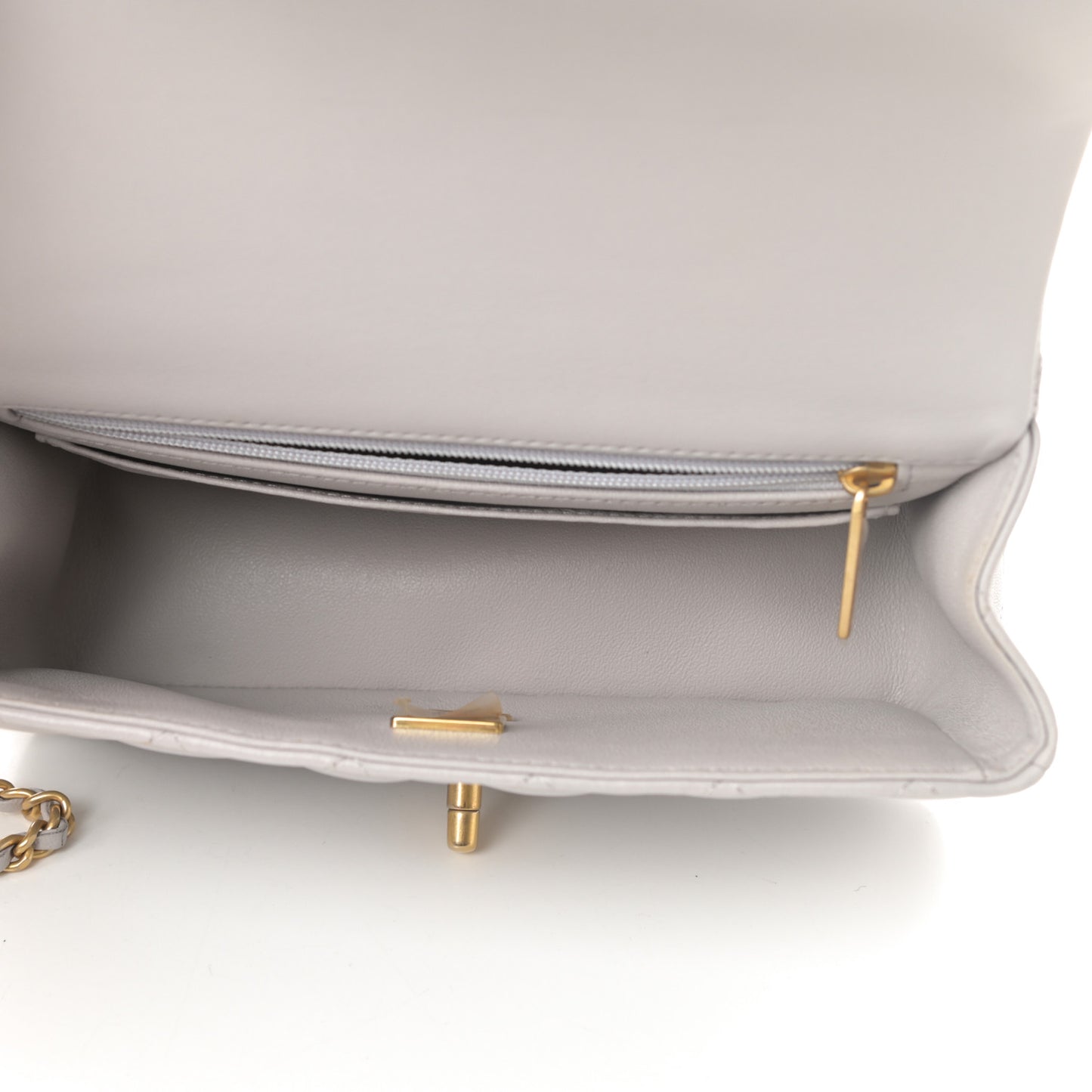 Lambskin Quilted Mini Top Handle Rectangular Flap Grey