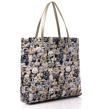 Chanel Nylon Cat Emoticon Tote Navy Gold 3 of 10