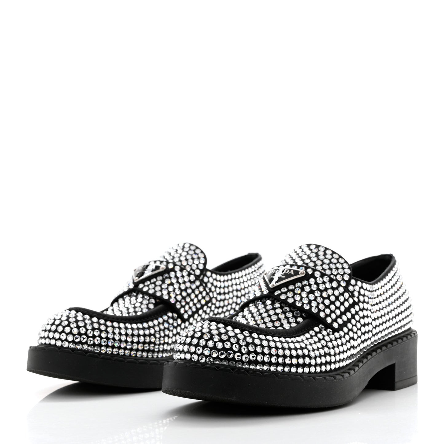 Satin Crystal Metal Triangle Logo 50mm Loafers 39 Cristal