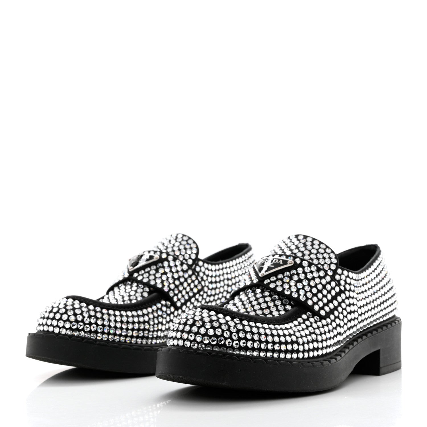 Prada Satin Crystal Metal Triangle Logo 50mm Loafers 39 Cristal 3 of 10