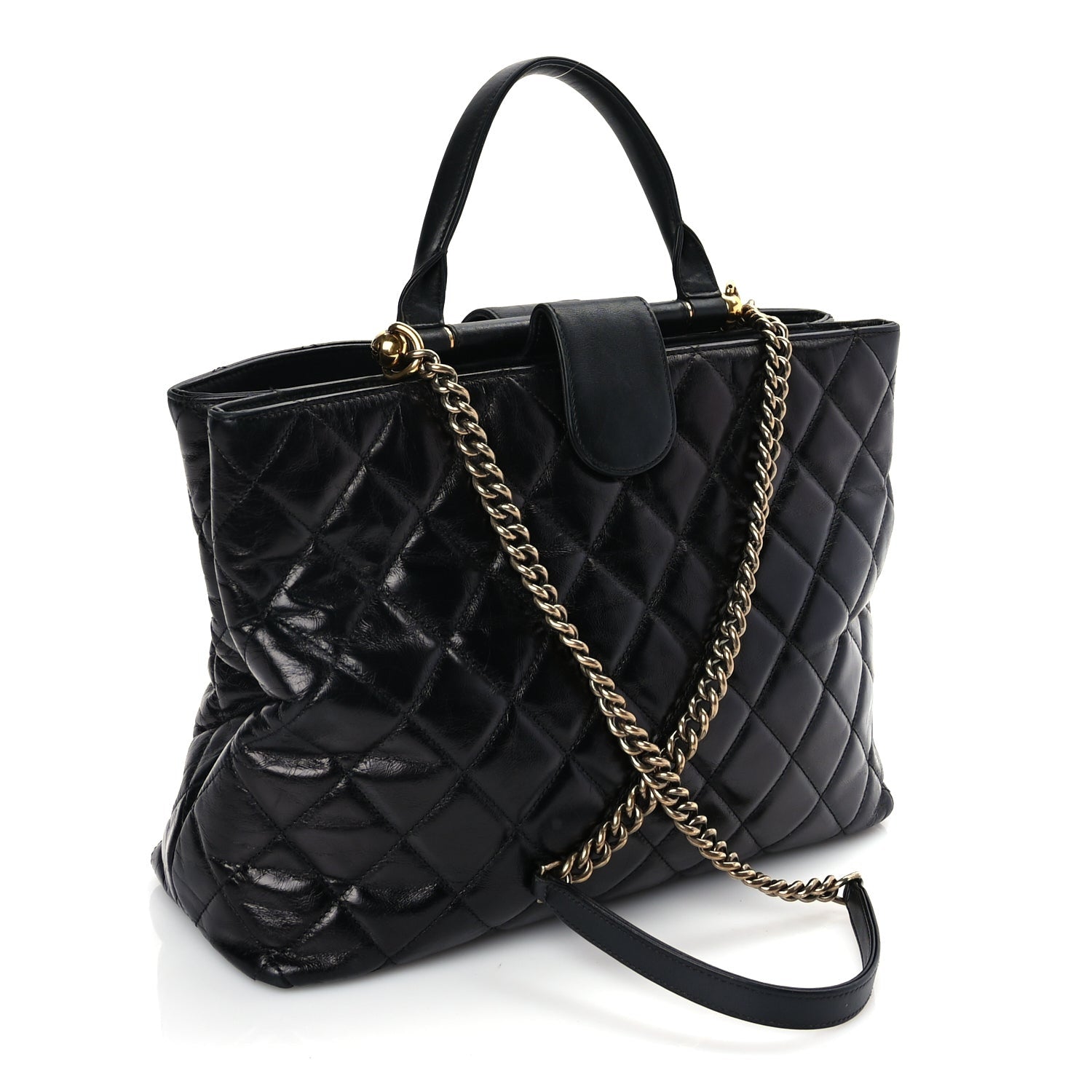 Chanel Glazed Calfskin Quilted Gold Bar Tote Black 2 of 4