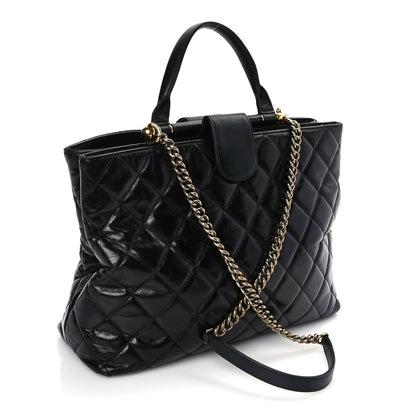 Chanel Glazed Calfskin Quilted Gold Bar Tote Black 2 of 4