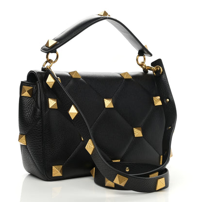 Valentino Garavani Nappa Large Roman Stud Shoulder Bag Black 2 of 8