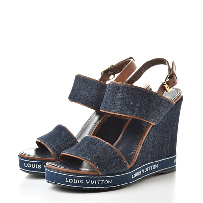 Louis Vuitton Denim Croisiere Wedge Sandals 41 Marine 3 of 10