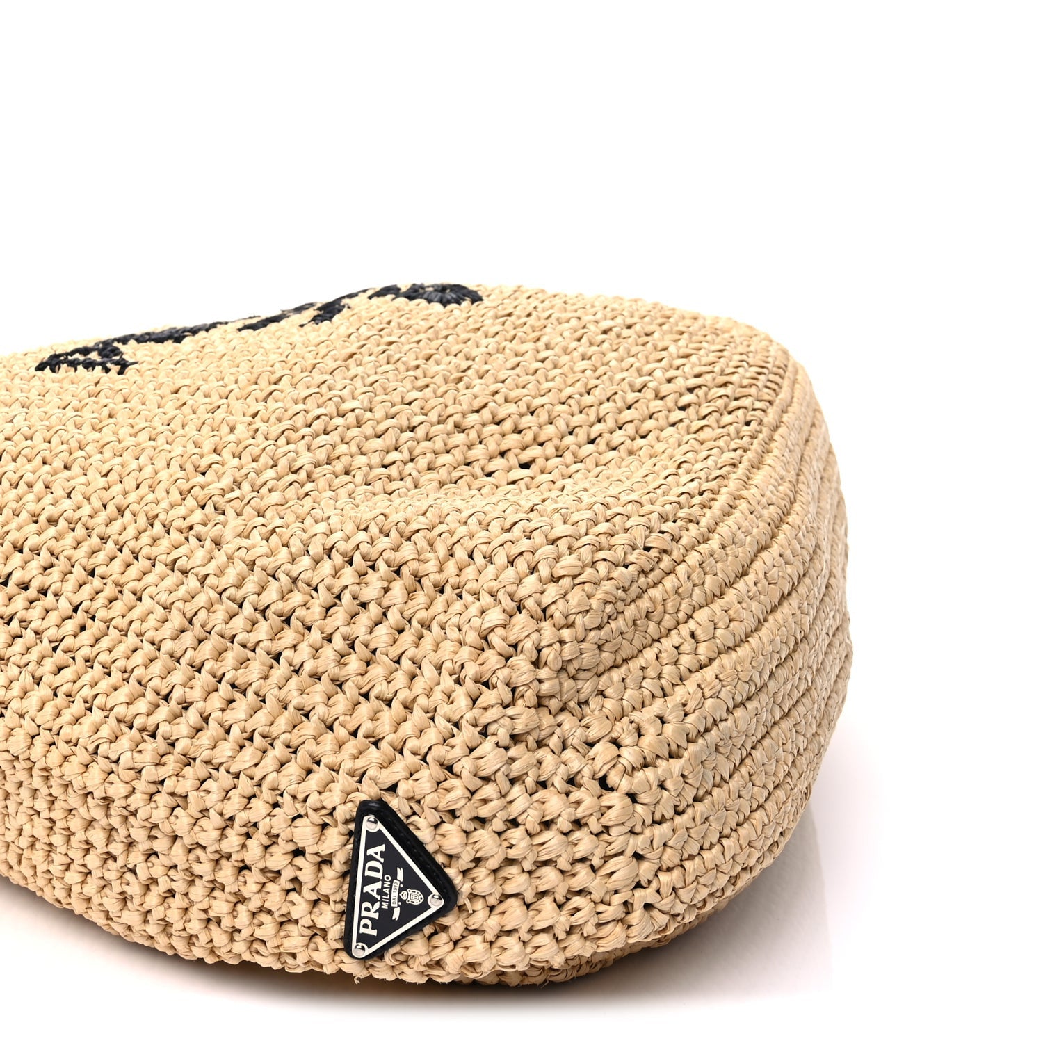 Prada Yarn Raffia Effect Crochet Embroidered Logo Tote Naturale 8 of 9