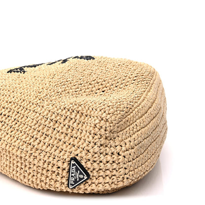 Prada Yarn Raffia Effect Crochet Embroidered Logo Tote Naturale 8 of 9