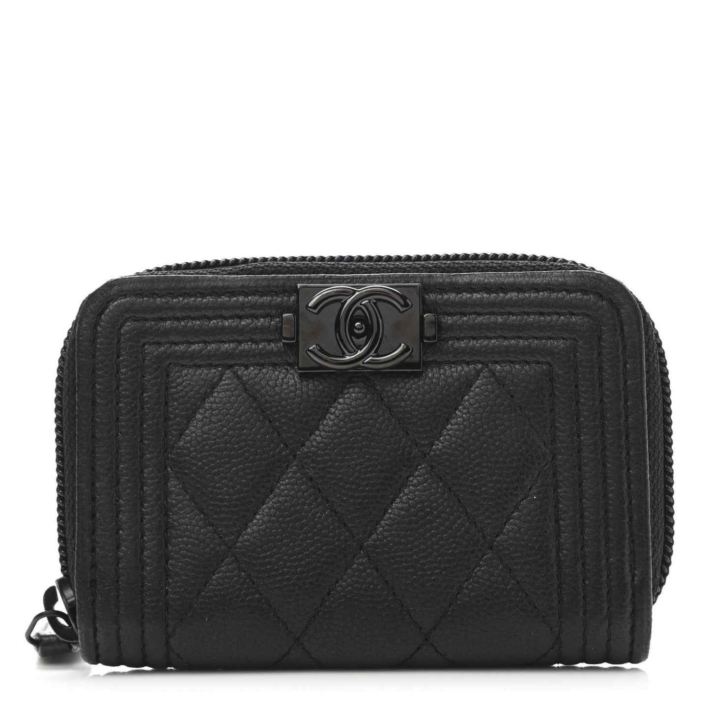 Caviar Quilted Boy Zip Around Coin Purse Wallet So Black