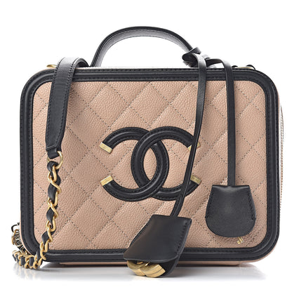 Chanel Caviar Quilted Medium CC Filigree Vanity Case Beige Black 1 of 10
