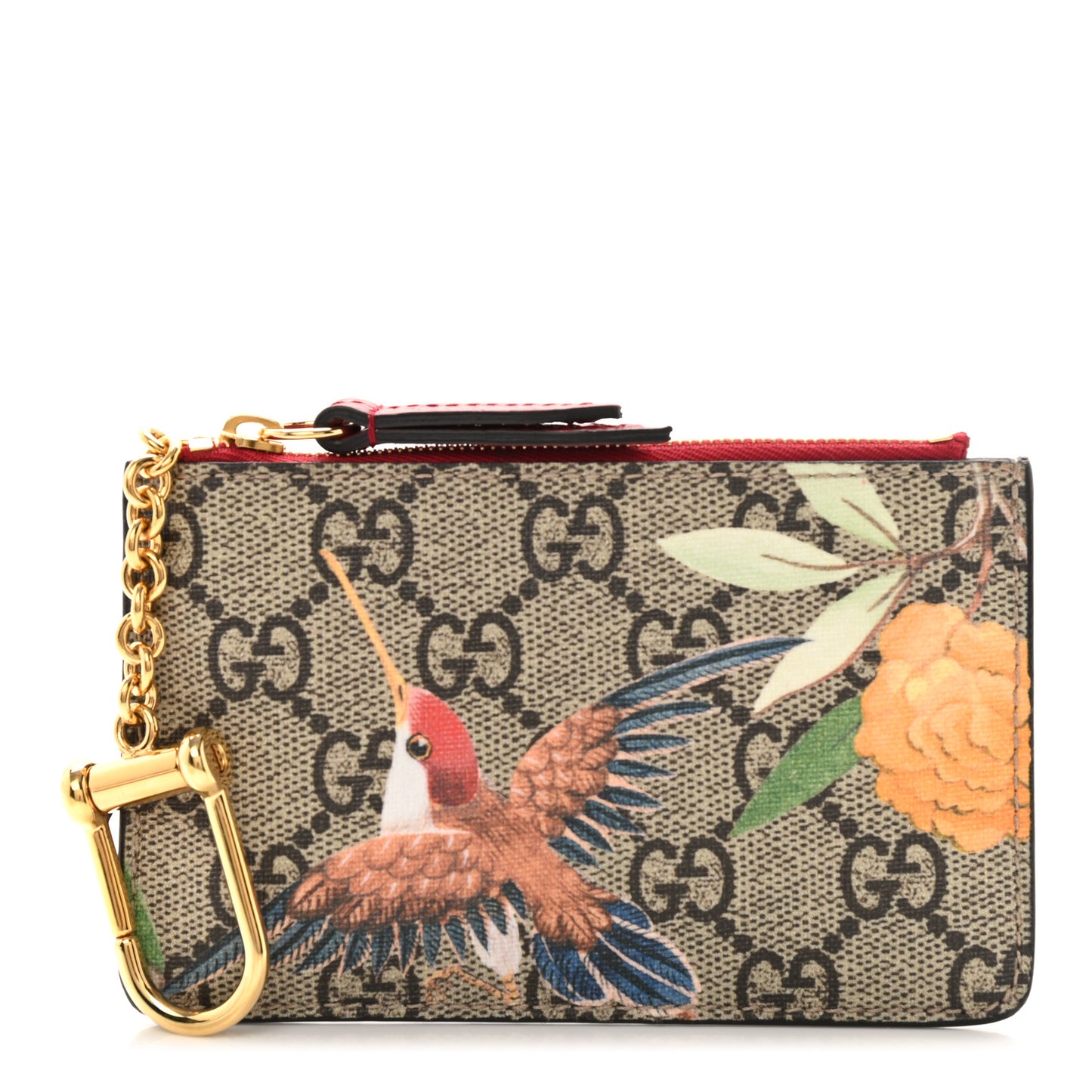 GG Supreme Monogram Tian Key Case Beige Multicolor Red