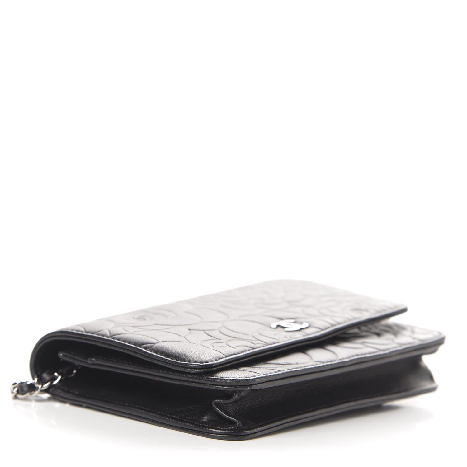 Chanel Goatskin Camellia Embossed Wallet on Chain WOC Black 5 of 15