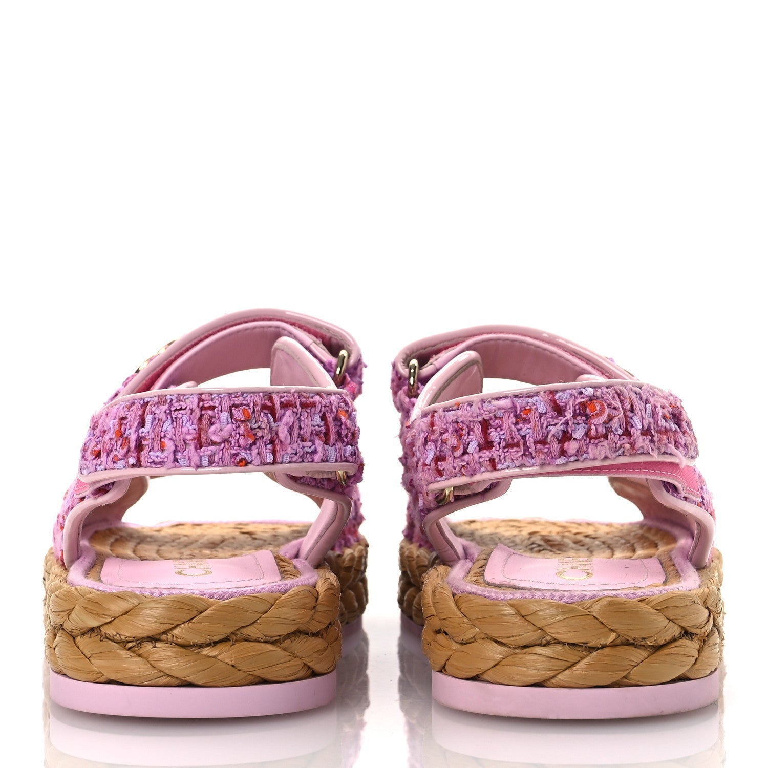 Chanel Tweed Patent Calfskin Velcro Dad Sandals 36 Light Purple Pink Red 6 of 7