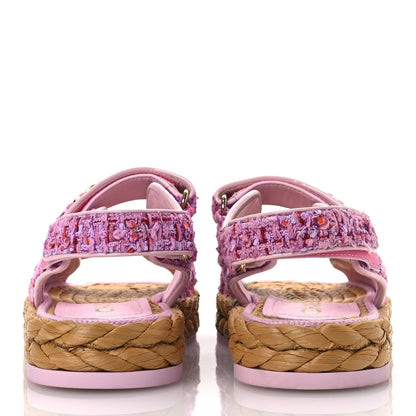 Chanel Tweed Patent Calfskin Velcro Dad Sandals 36 Light Purple Pink Red 6 of 7
