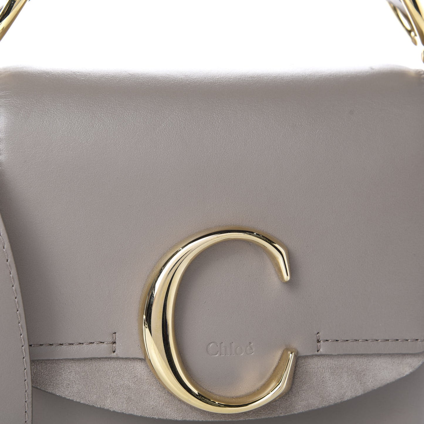 Shiny Calfskin Suede Mini C Double Carry Motty Grey