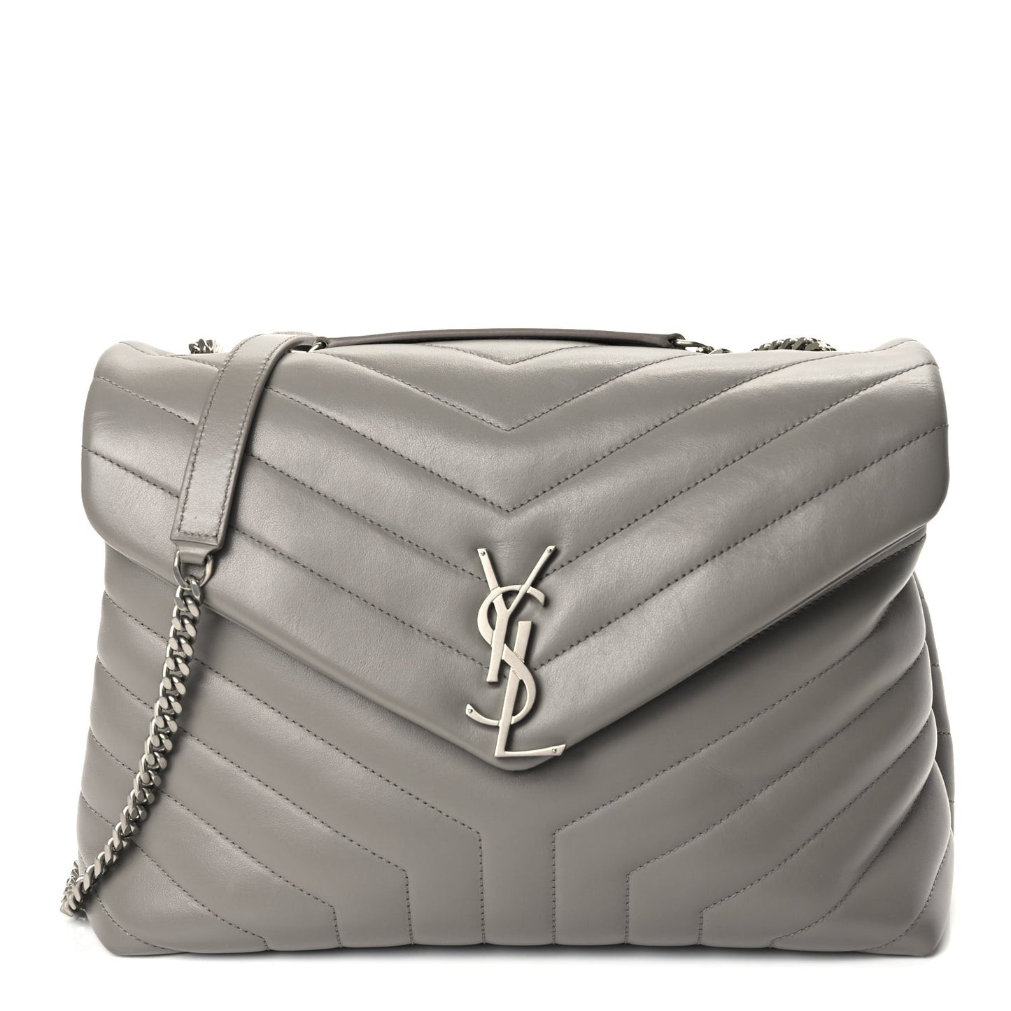 Calfskin Y Quilted Monogram Medium Loulou Chain Satchel Light Grey