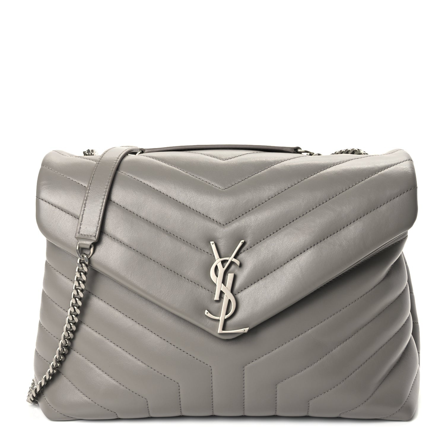 Saint Laurent Calfskin Y Quilted Monogram Medium Loulou Chain Satchel Light Grey 1 of 9