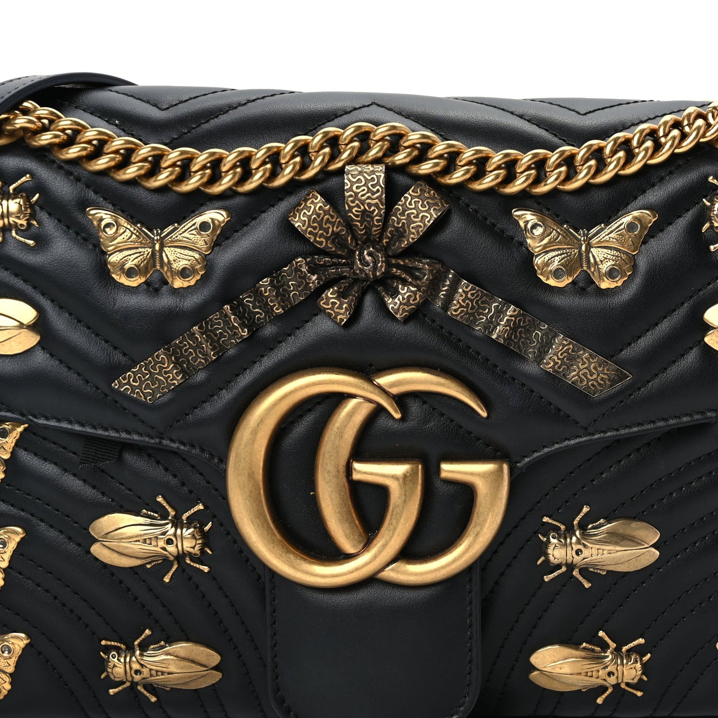 Calfskin Matelasse Animal Studs Medium GG Marmont Shoulder Bag  Black
