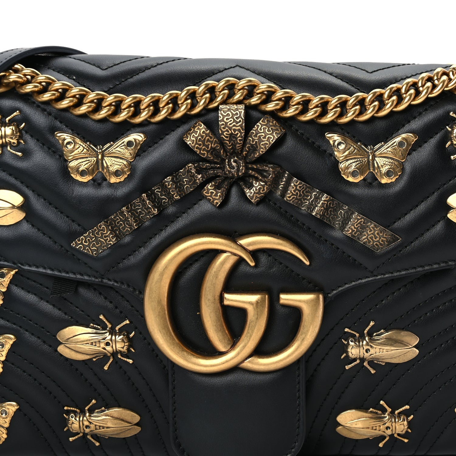 Gucci Calfskin Matelasse Animal Studs Medium GG Marmont Shoulder Bag  Black 7 of 9