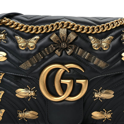 Gucci Calfskin Matelasse Animal Studs Medium GG Marmont Shoulder Bag  Black 7 of 9