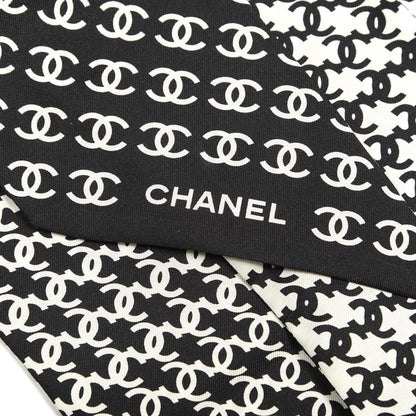Chanel Silk Twill Houndstooth Slim Bandeau Scarf Black Ecru 2 of 3