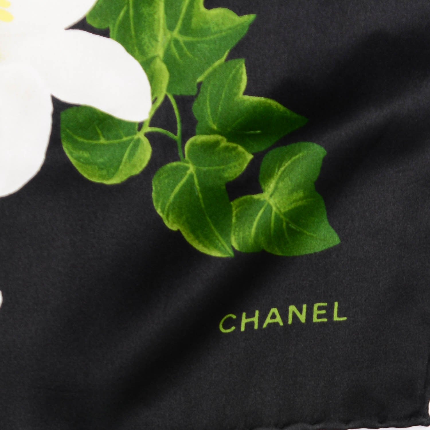 Chanel Silk Camellia Flower Square Scarf Black 3 of 3