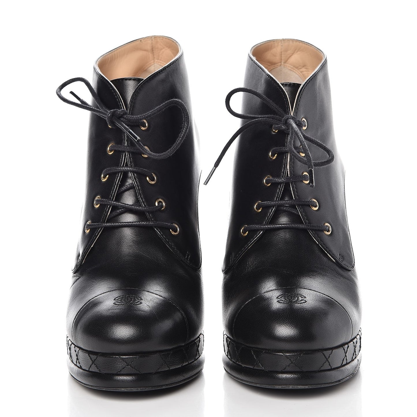 Lambskin CC Cap Toe Platform Short Boots 41 Black