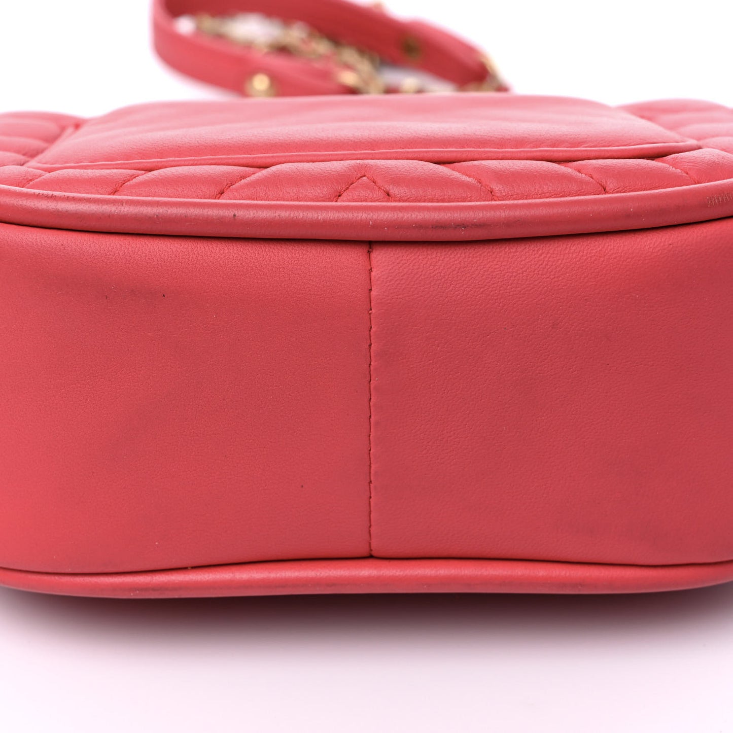 Lambskin Reverse Chevron Quilted Mini Round Top Handle Flap Bright Pink