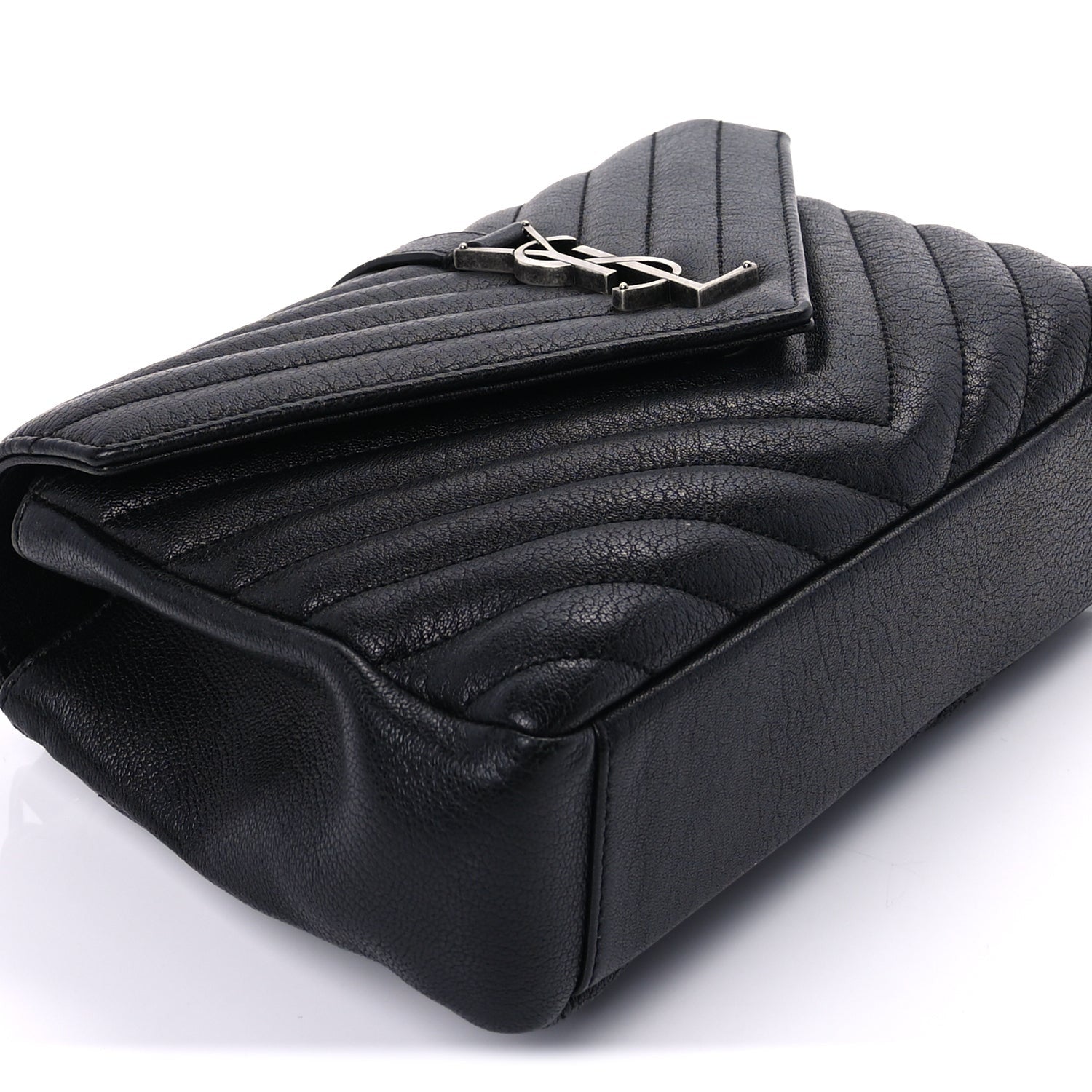 Saint Laurent Sheepskin Matelasse Chevron Monogram Medium College Bag  Black 8 of 8