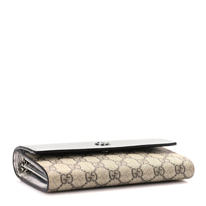 Gucci Metallic Calfskin GG Supreme Monogram Petite GG Marmont Wallet Chain Bag Silver Beige Ebony 3 of 8