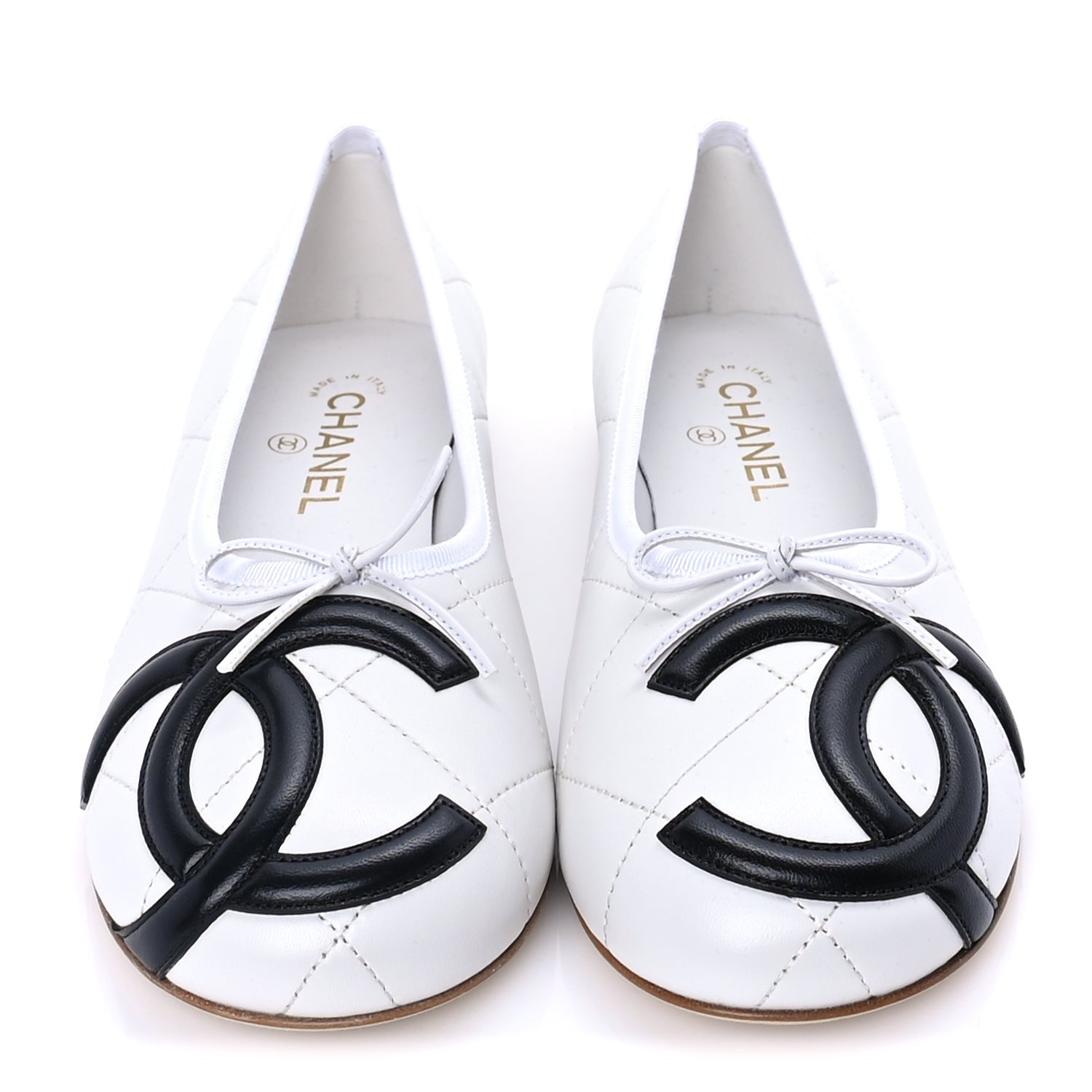 Chanel Lambskin Quilted CC Cambon Ballet Flats 40.5  White Black 3 of 7