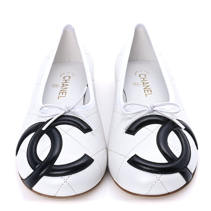 Chanel Lambskin Quilted CC Cambon Ballet Flats 40.5  White Black 3 of 7