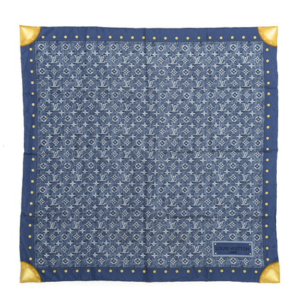 Louis Vuitton Silk Monogram Denim Bandana Scarf Blue 1 of 3