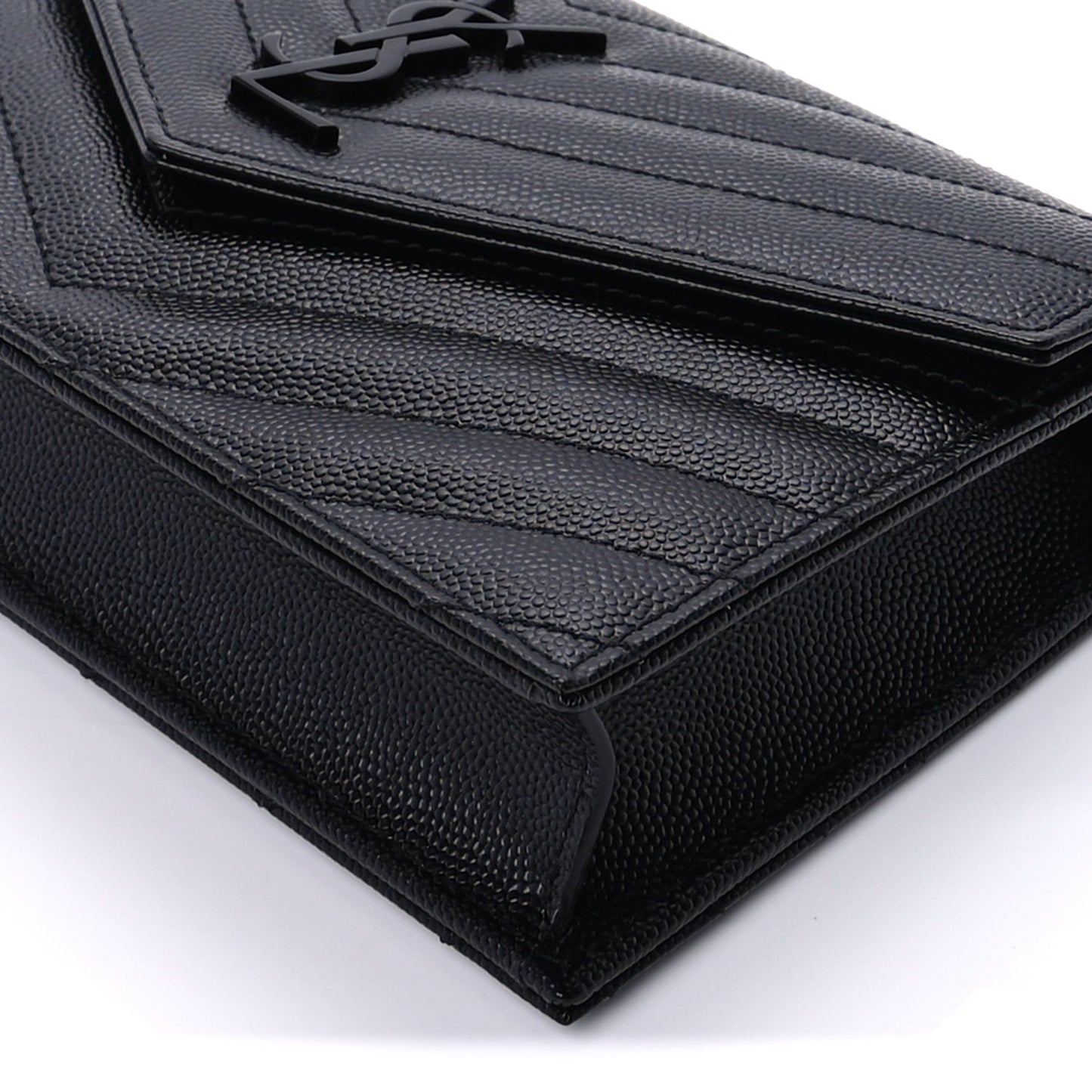Grain De Poudre Matelasse Chevron Monogram Monochrome Envelope Chain Wallet Black
